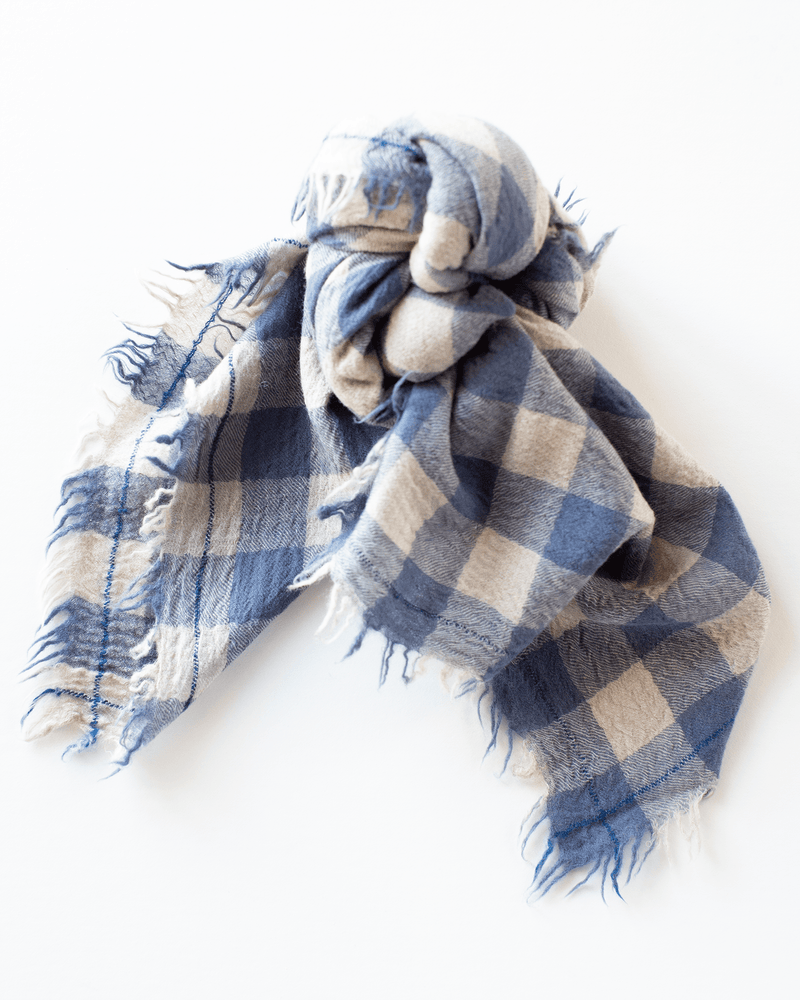 Mois Mont Accessories Dutch Blue Wool Check Scarf in Dutch Blue