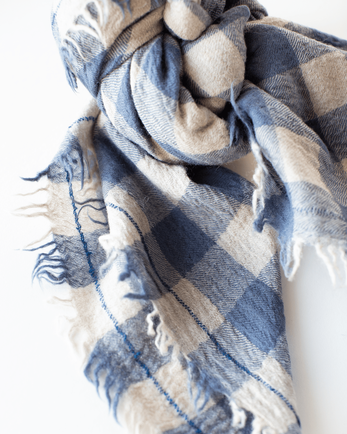 Mois Mont Accessories Dutch Blue Wool Check Scarf in Dutch Blue