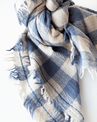 Mois Mont Accessories Dutch Blue Wool Check Scarf in Dutch Blue