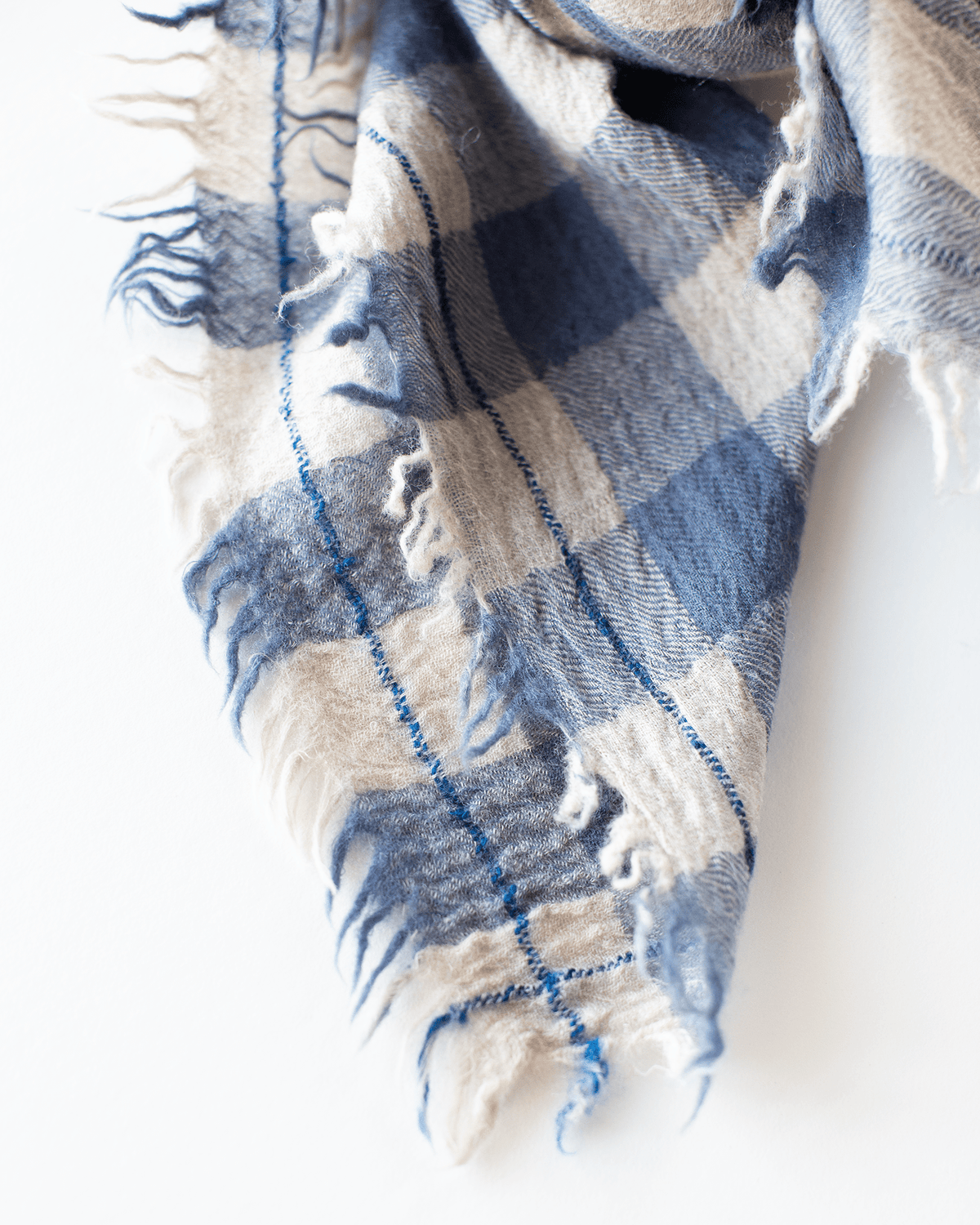 Mois Mont Accessories Dutch Blue Wool Check Scarf in Dutch Blue