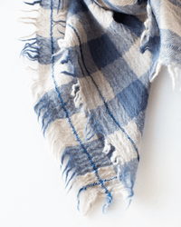 Mois Mont Accessories Dutch Blue Wool Check Scarf in Dutch Blue