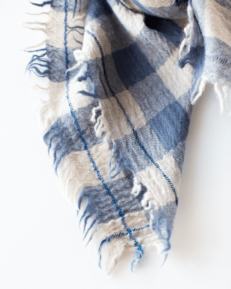 Mois Mont Accessories Dutch Blue Wool Check Scarf in Dutch Blue