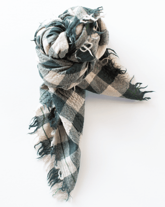 Mois Mont Accessories Evergreen Wool Check Scarf in Evergreen