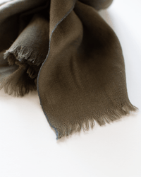 Mois Mont Accessories Kaki Wool + Silk Solid Tipped Scarf in Kaki