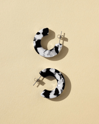 NAT + NOOR Jewelry Black + White Ray Hoops in Black + White