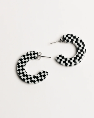 NAT + NOOR Jewelry Black + White Ray Hoops in Black + White Checkered