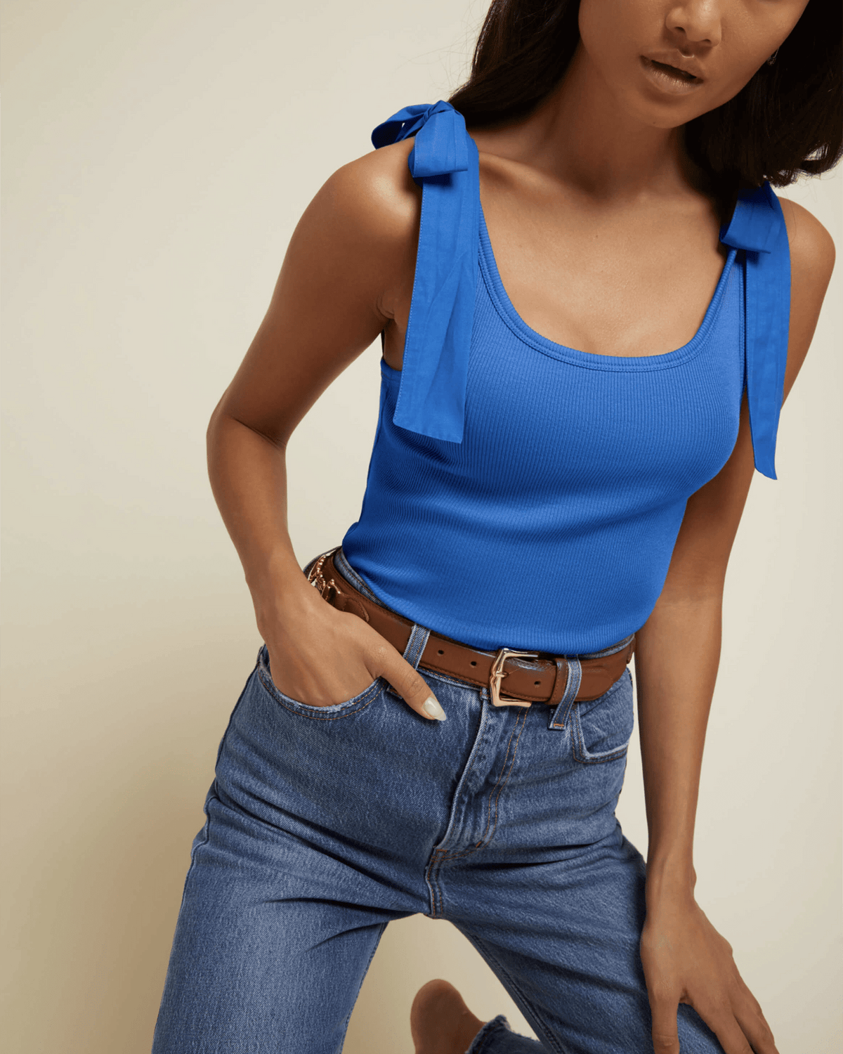 Nation LTD Clothing Gigi Tank w/ Poplin Ties in Blue Bottle