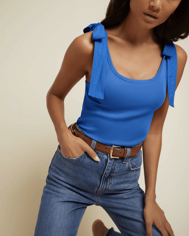 Nation LTD Clothing Gigi Tank w/ Poplin Ties in Blue Bottle