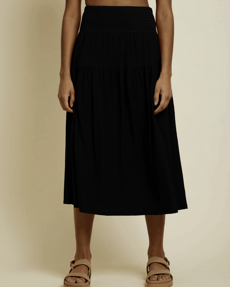 Nation LTD Clothing Monet Tiered Midi Skirt in Jet Black