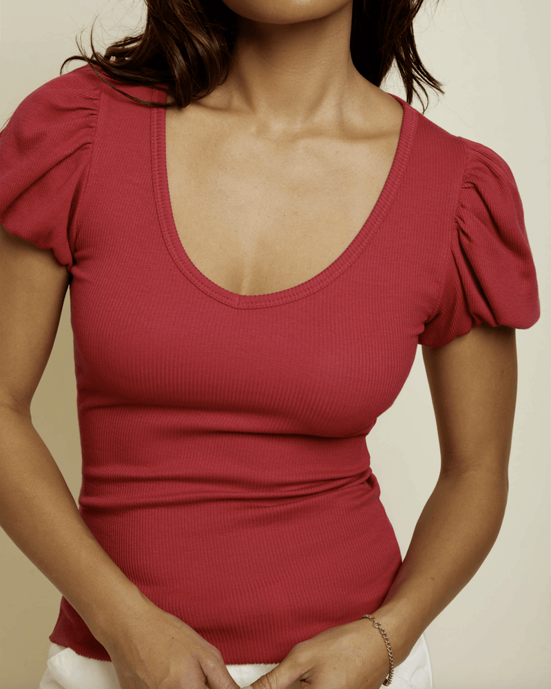 Nation LTD Clothing Nico Puff Sleeve V-Neck in Raspberry