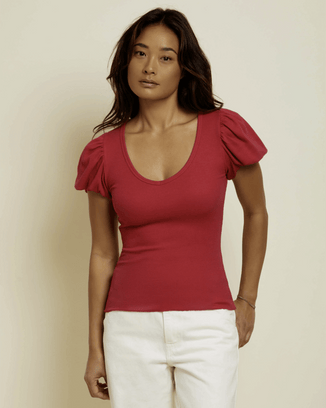 Nation LTD Clothing Nico Puff Sleeve V-Neck in Raspberry