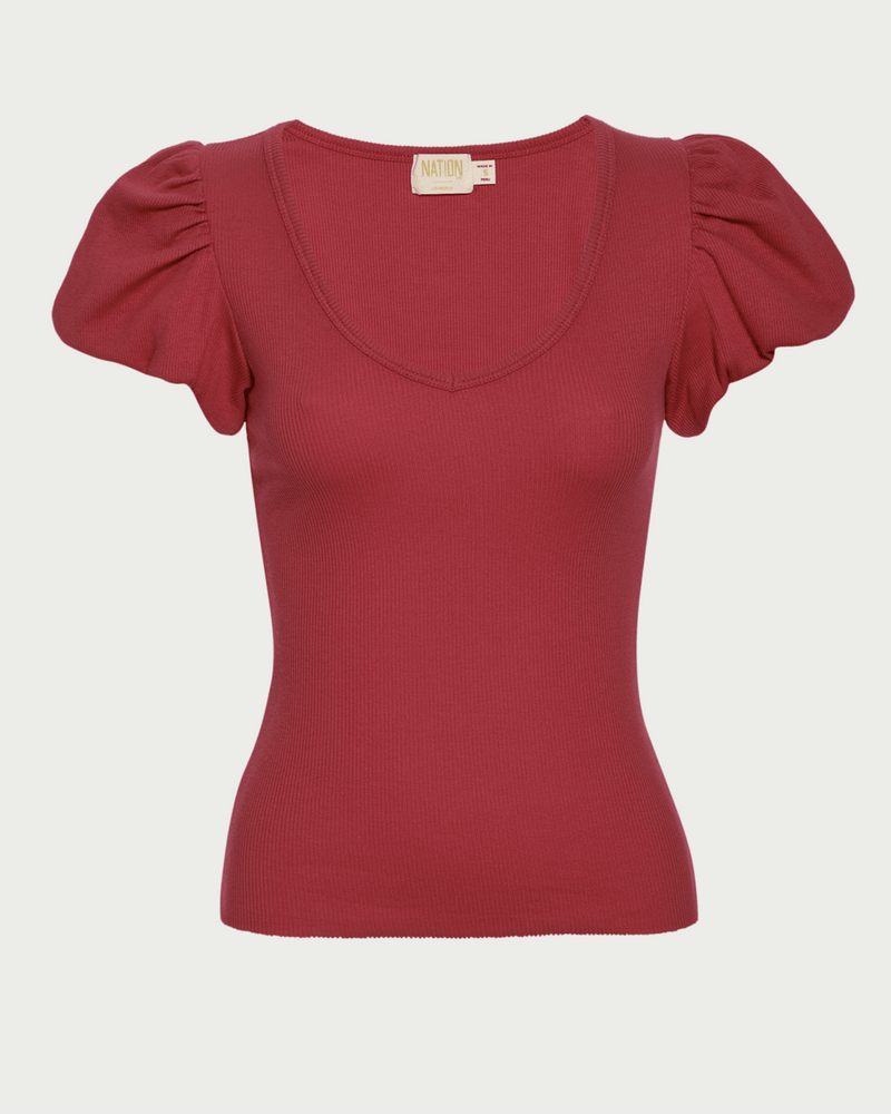 Nation LTD Clothing Nico Puff Sleeve V-Neck in Raspberry