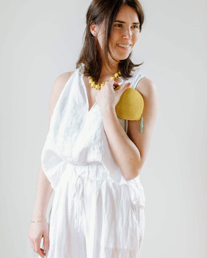 Olivia Dar Accessories Yellow Beaded Wallet in Lemon