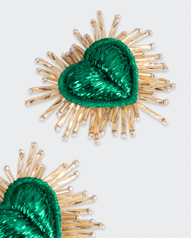 Olivia Dar Jewelry Green Sparkle Heart Silk Large Earrings in Green