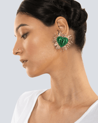 Olivia Dar Jewelry Green Sparkle Heart Silk Large Earrings in Green