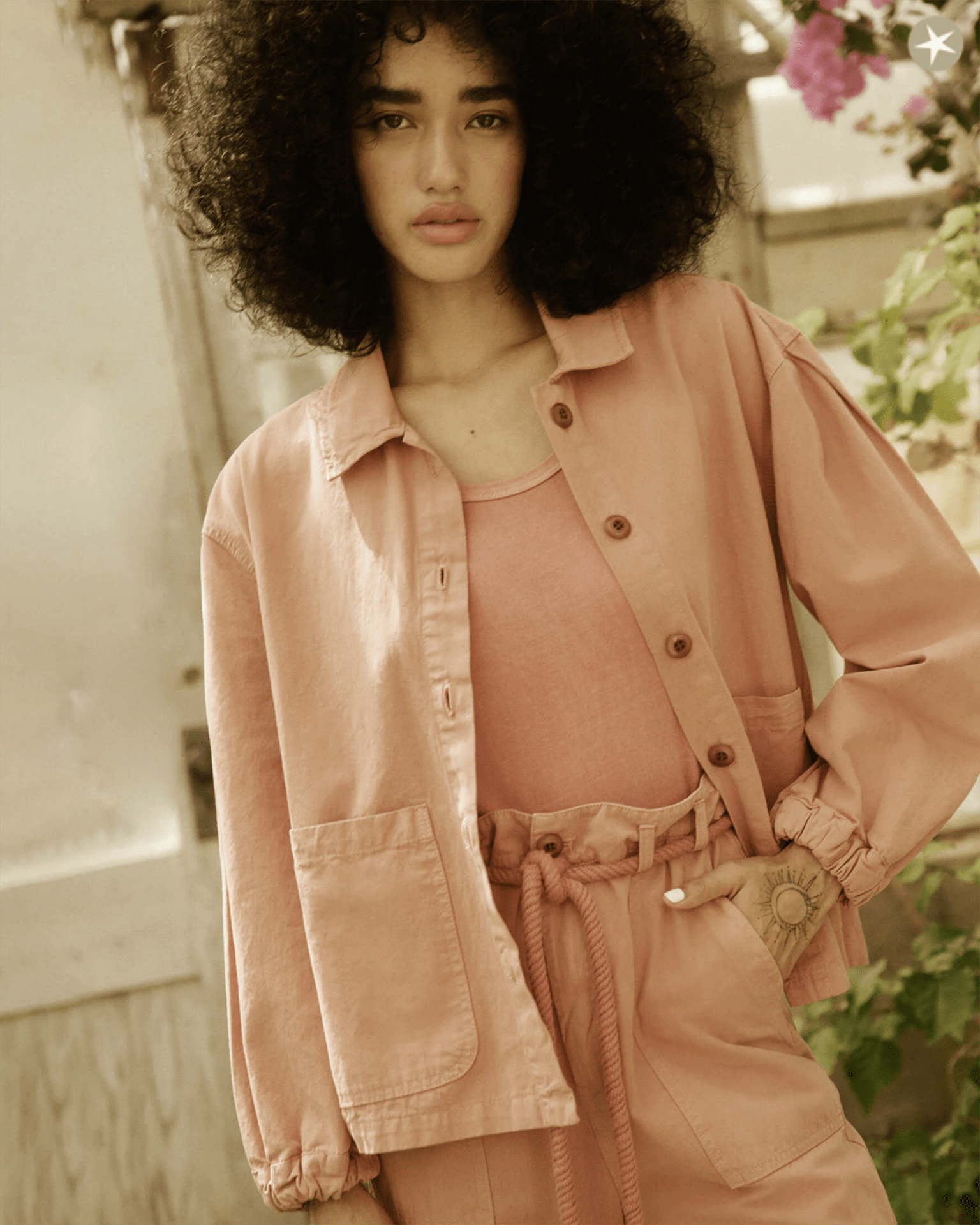 the Great The Blouson Sleeve Chore Coat in Washed Rose- Bliss