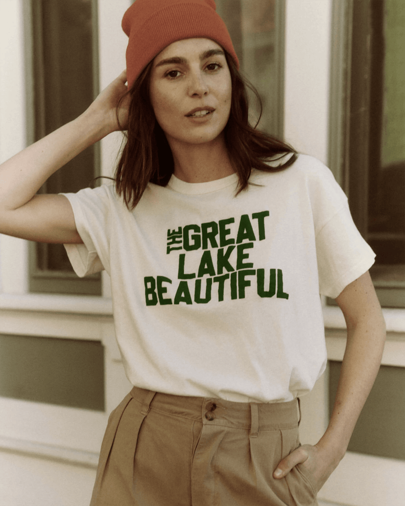 the Great Clothing The Boxy Crew w/ The Great Lake Beautiful in Washed White