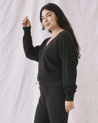 the Great Clothing The V-Neck Sweatshirt in Almost Black