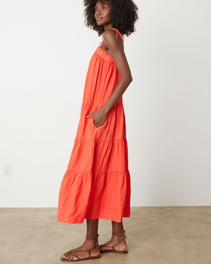 Velvet by Graham Spencer Charlie Gathered Tier Dress in Crimson