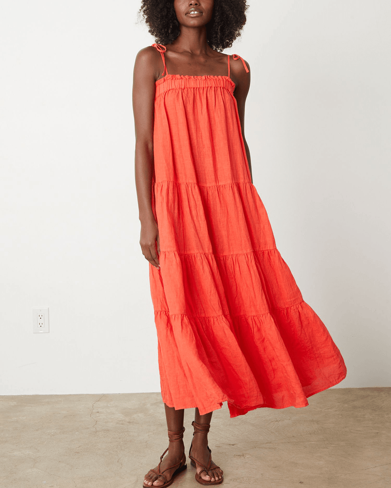 Velvet by Graham & Spencer Clothing Charlie Gathered Tier Dress in Crimson
