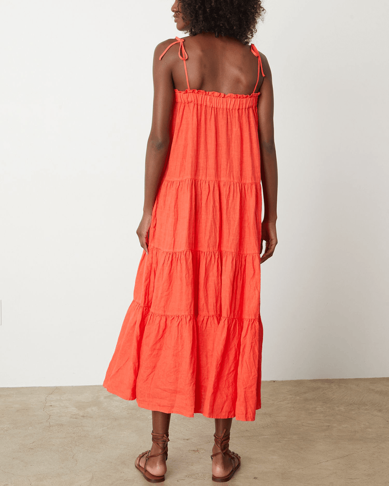 Velvet by Graham & Spencer Clothing Charlie Gathered Tier Dress in Crimson