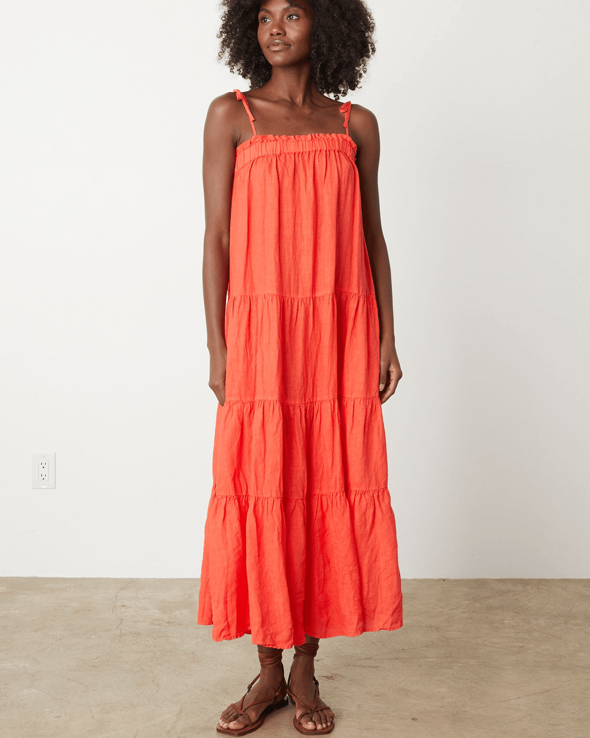 Velvet by Graham & Spencer Clothing Charlie Gathered Tier Dress in Crimson