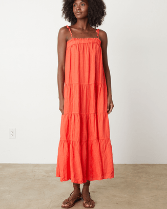 Velvet by Graham & Spencer Clothing Charlie Gathered Tier Dress in Crimson