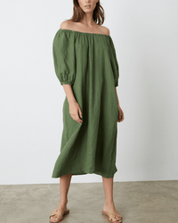 Velvet by Graham & Spencer Clothing Elly Elastic Neck Tea Dress in Basil
