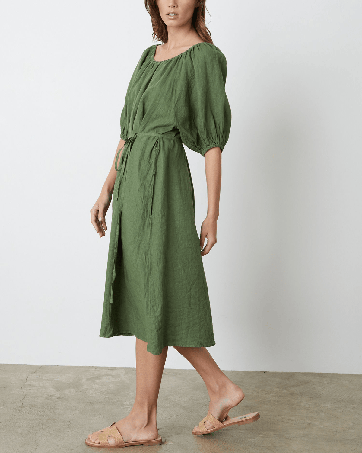 Velvet by Graham & Spencer Clothing Elly Elastic Neck Tea Dress in Basil