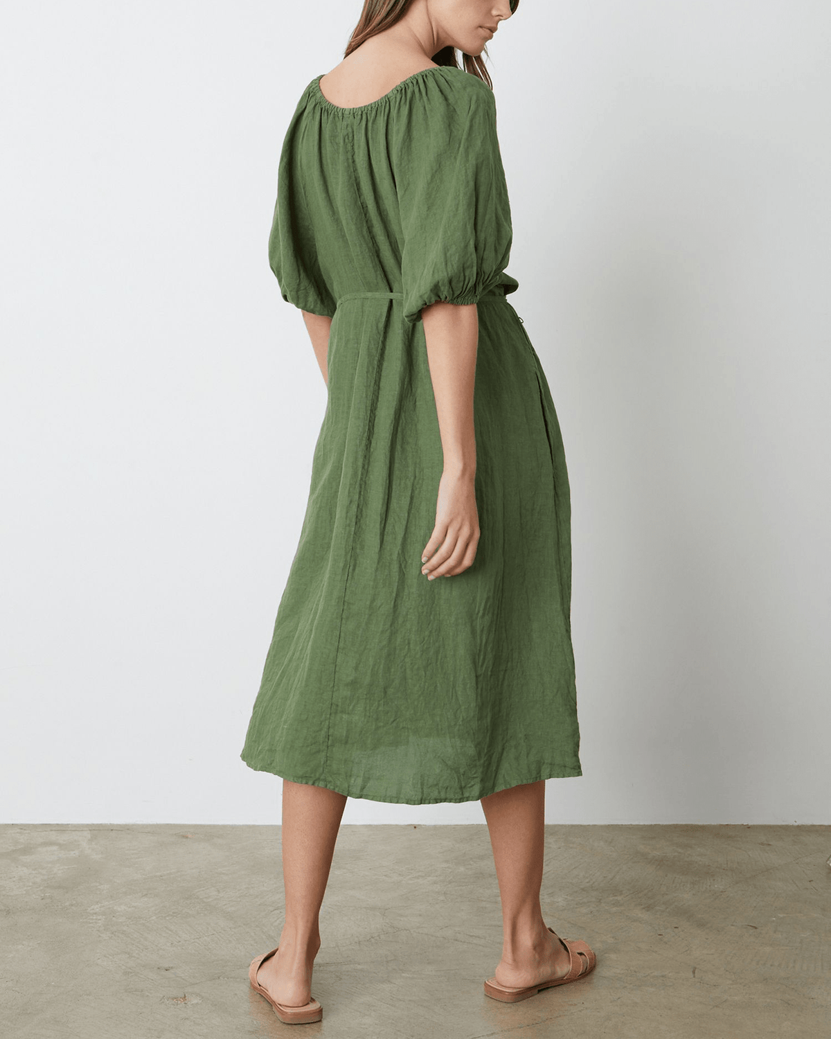 Velvet by Graham & Spencer Clothing Elly Elastic Neck Tea Dress in Basil