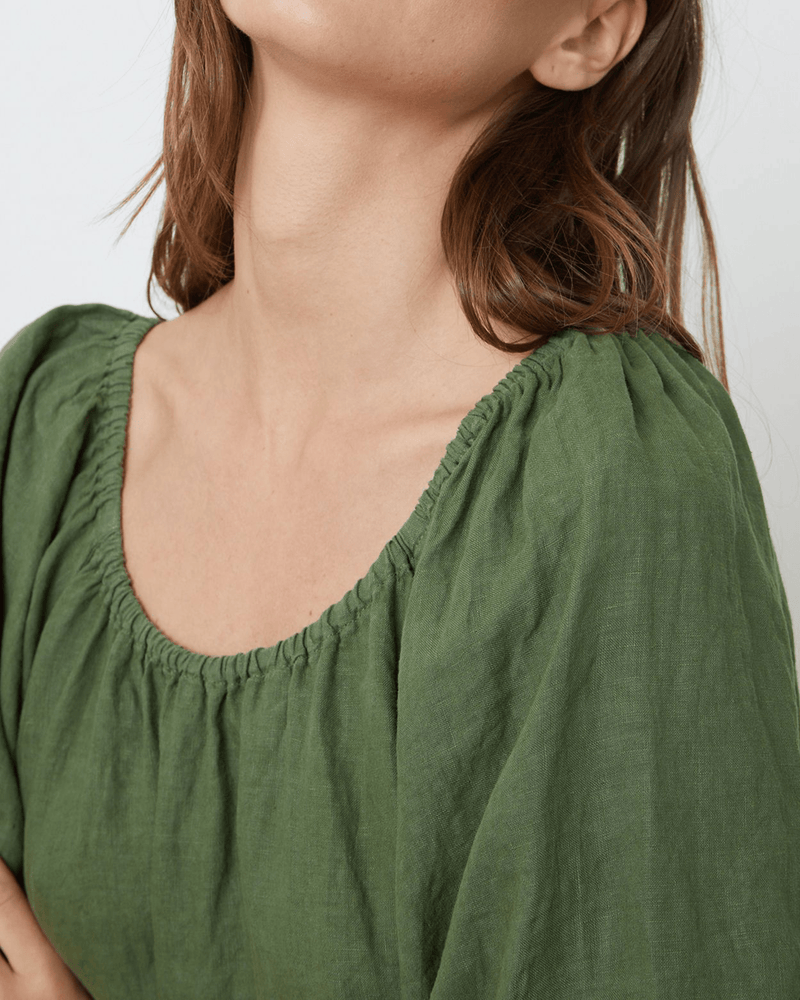 Velvet by Graham & Spencer Clothing Elly Elastic Neck Tea Dress in Basil