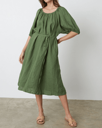 Velvet by Graham & Spencer Clothing Elly Elastic Neck Tea Dress in Basil