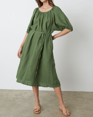 Velvet by Graham & Spencer Clothing Elly Elastic Neck Tea Dress in Basil