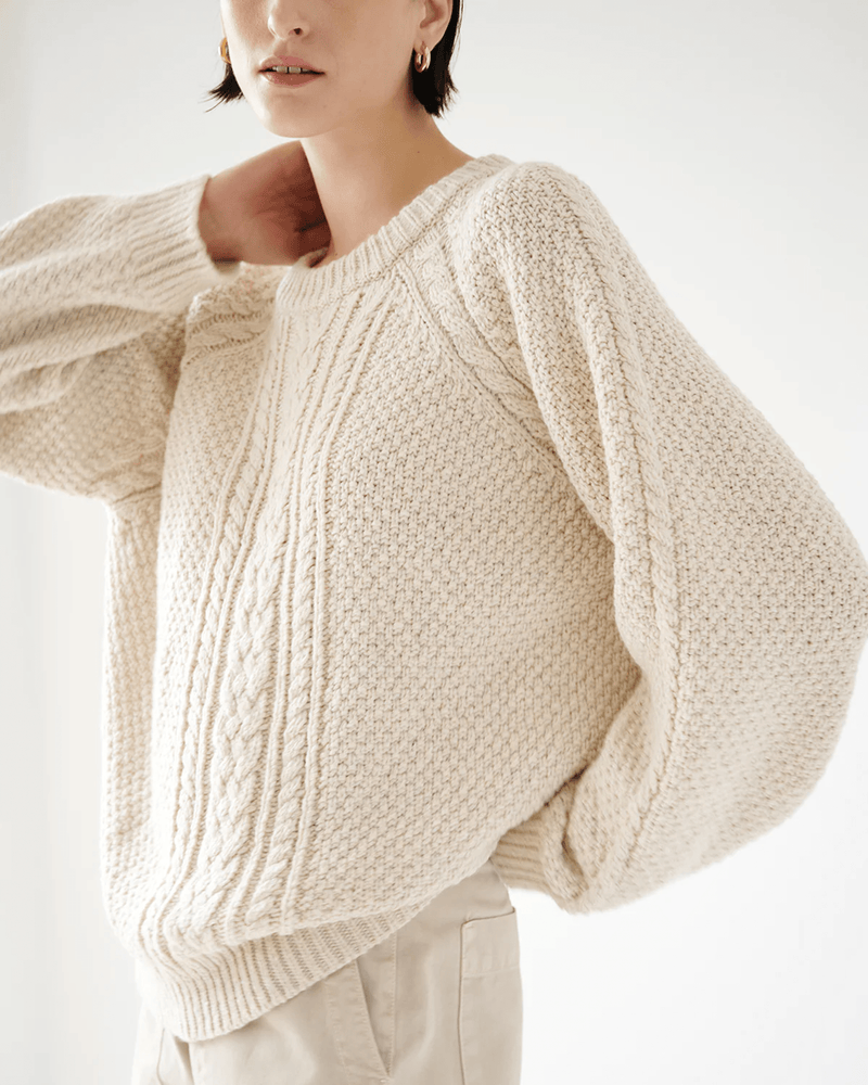 Velvet by Graham & Spencer Clothing Hermosa L/S Cable Crew in Oat