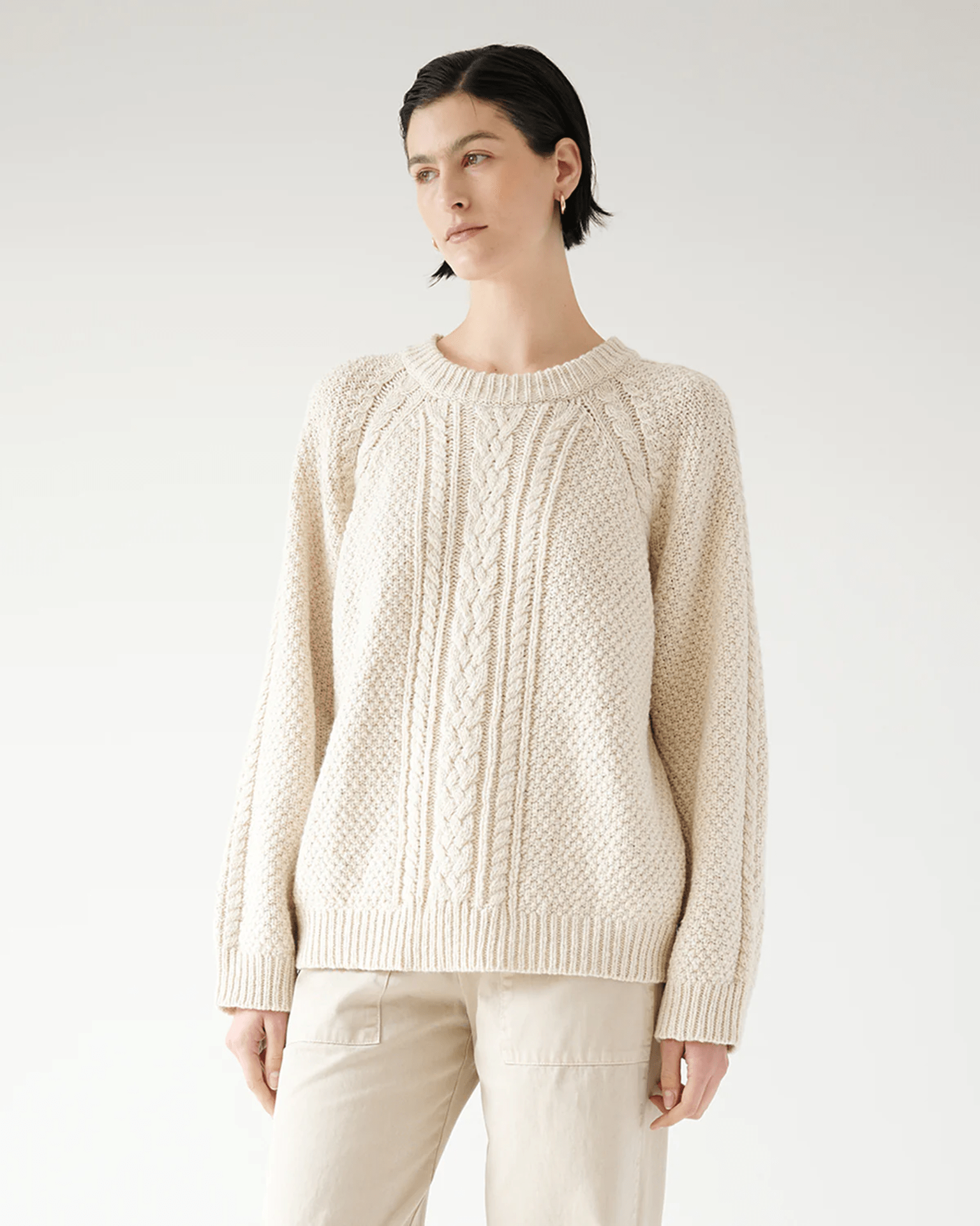 Velvet by Graham & Spencer Hermosa L/S Cable Crew in Oat- Bliss Boutiques