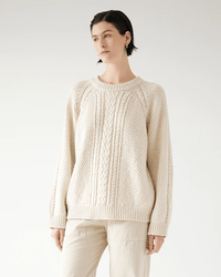 Velvet by Graham & Spencer Clothing Hermosa L/S Cable Crew in Oat