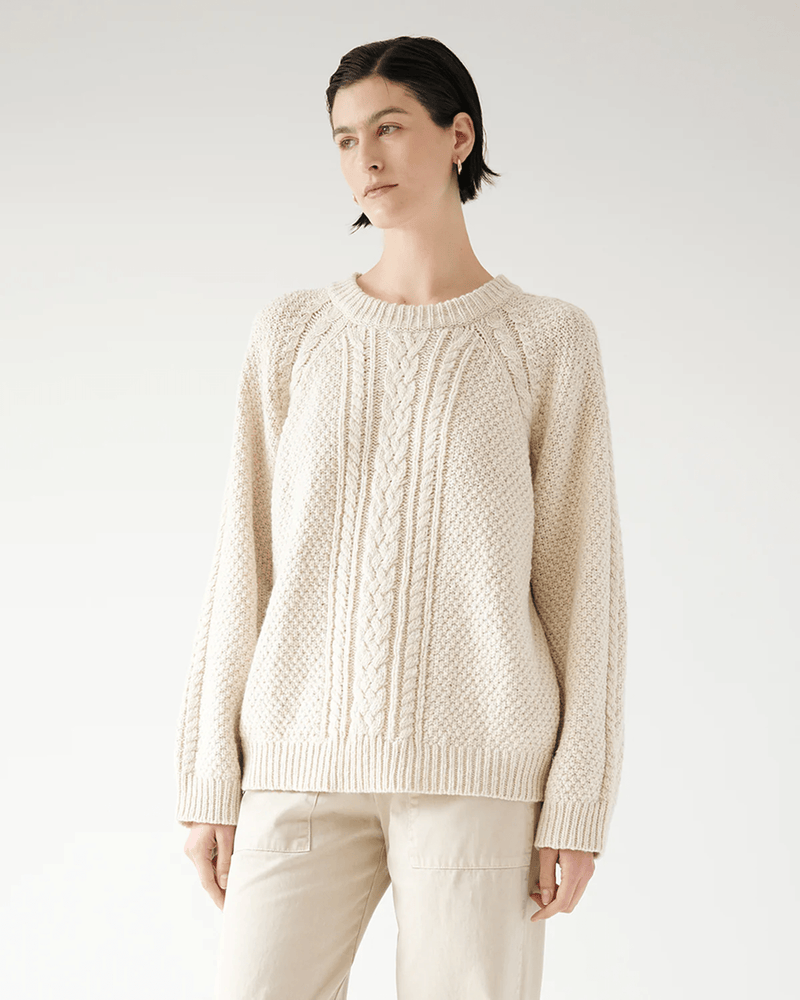 Velvet by Graham & Spencer Clothing Hermosa L/S Cable Crew in Oat
