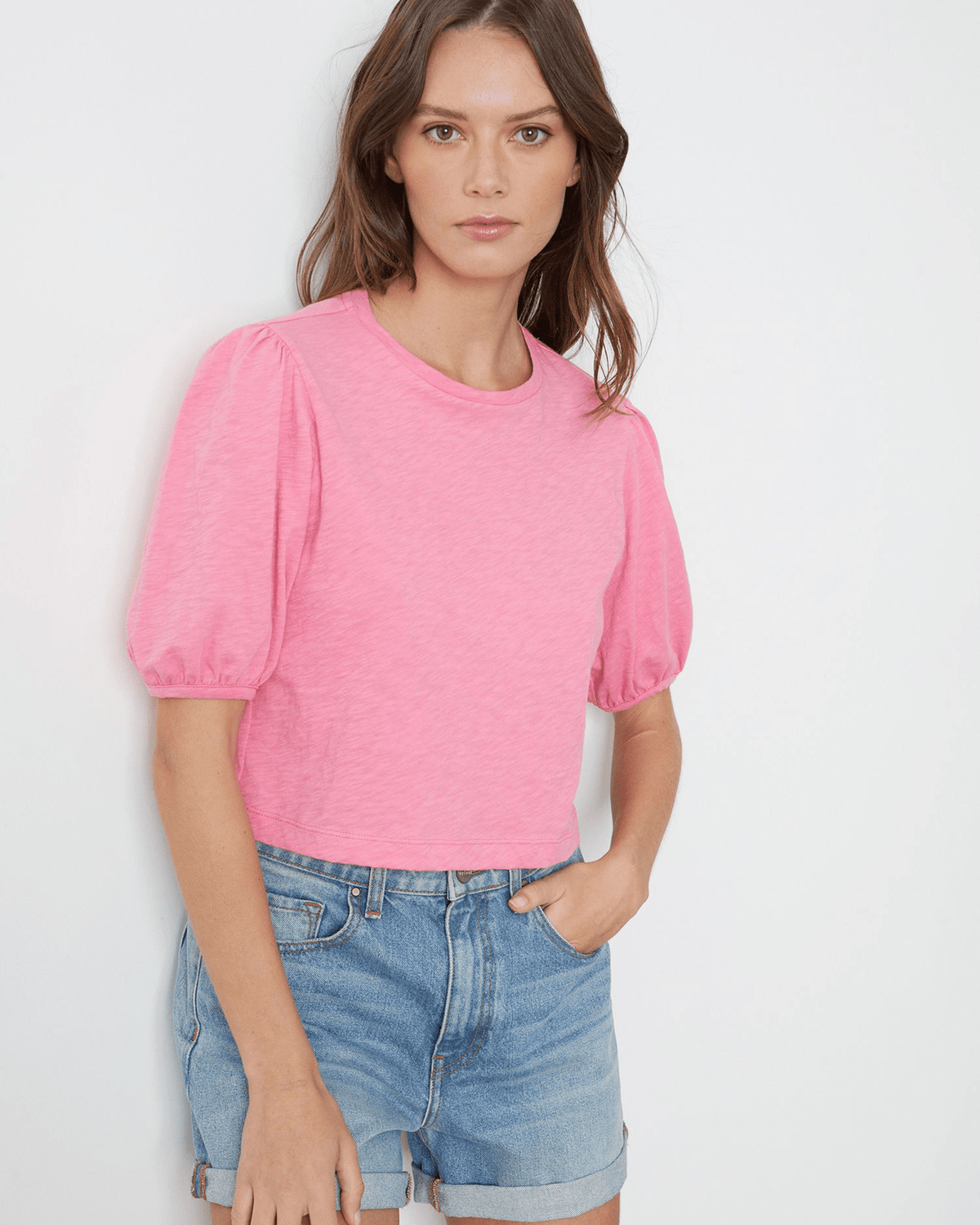 Velvet by Graham & Spencer Clothing Hilary Puff Cropped Top in Pop