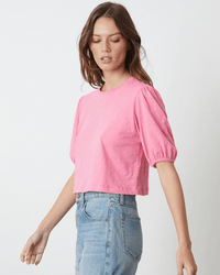 Velvet by Graham & Spencer Clothing Hilary Puff Cropped Top in Pop