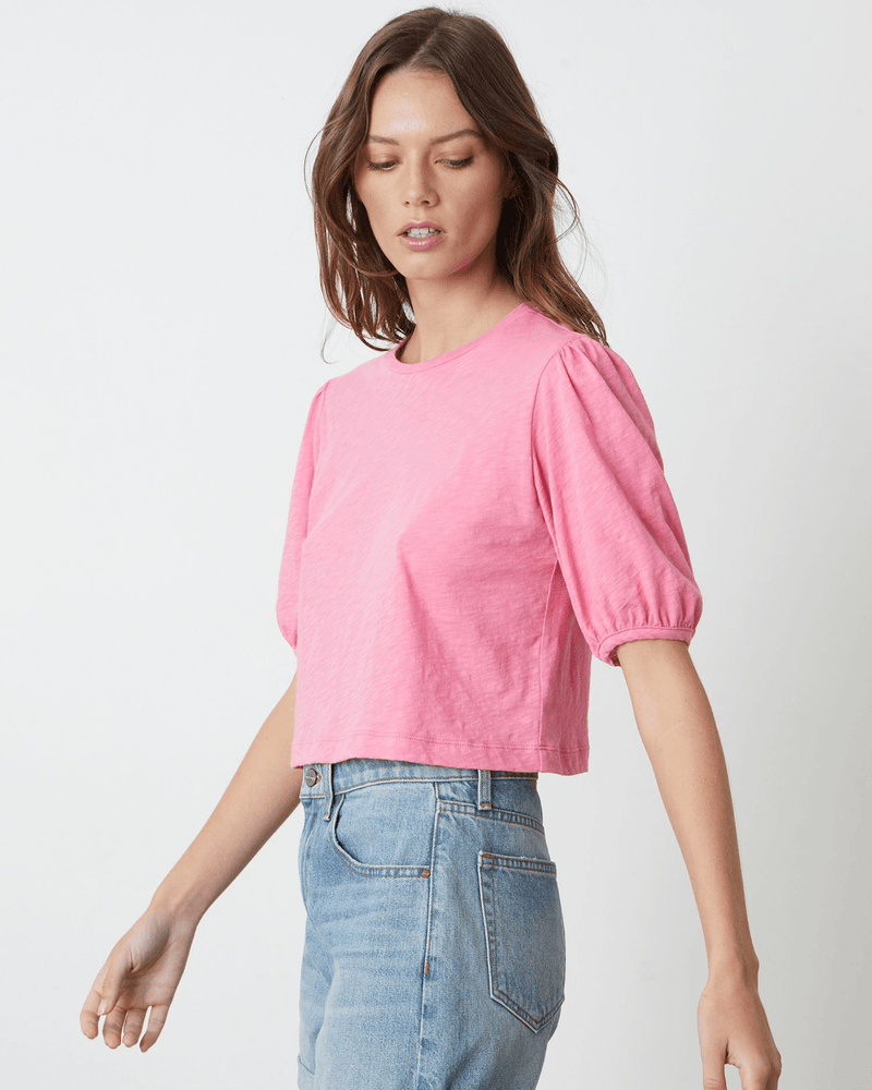Velvet by Graham & Spencer Clothing Hilary Puff Cropped Top in Pop