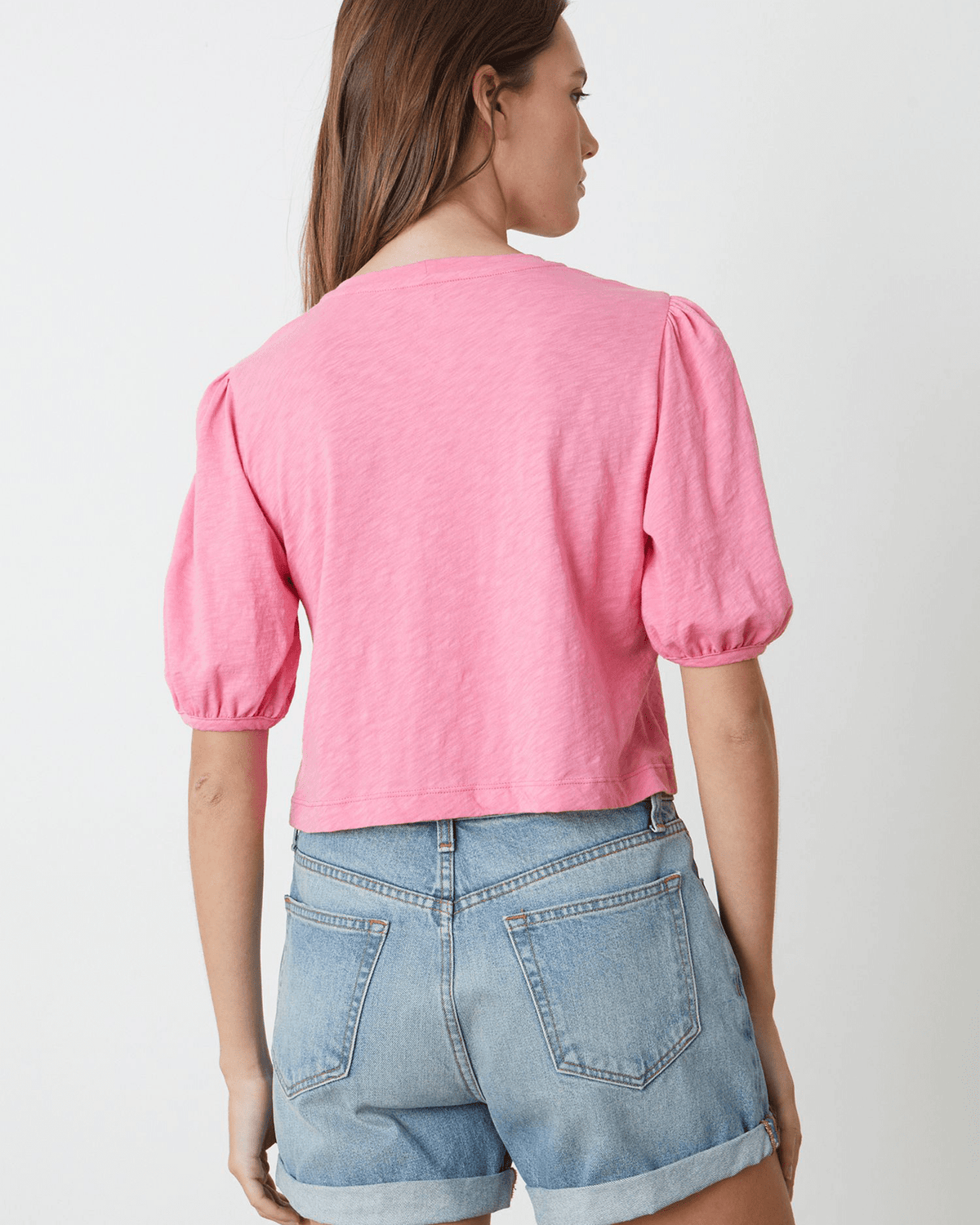 Velvet by Graham & Spencer Clothing Hilary Puff Cropped Top in Pop