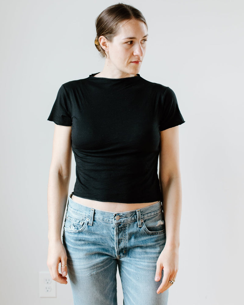 Velvet by Graham & Spencer Clothing Jackie Shirr Cap Slv Top in Black
