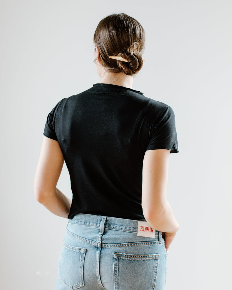 Velvet by Graham & Spencer Clothing Jackie Shirr Cap Slv Top in Black