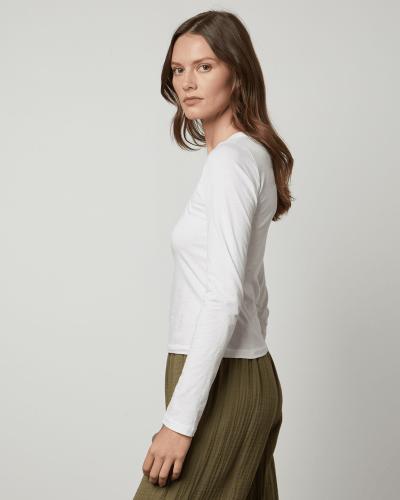 Velvet by Graham & Spencer Clothing Lillie L/S Crop Top in White