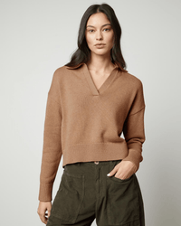 Velvet by Graham & Spencer Clothing Lucie Polo Sweater in Camel