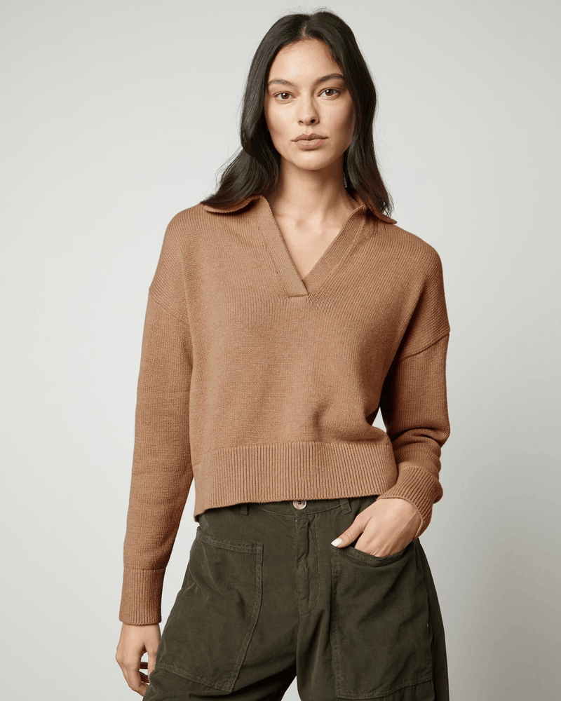 Velvet by Graham & Spencer Clothing Lucie Polo Sweater in Camel