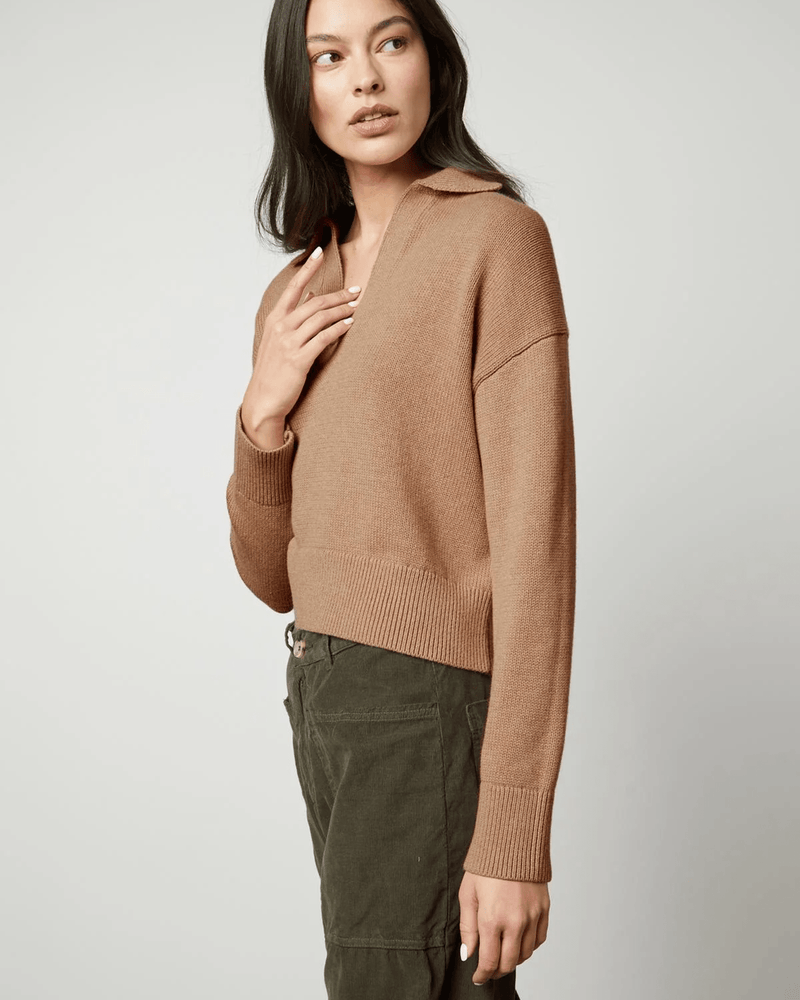 Velvet by Graham & Spencer Clothing Lucie Polo Sweater in Camel