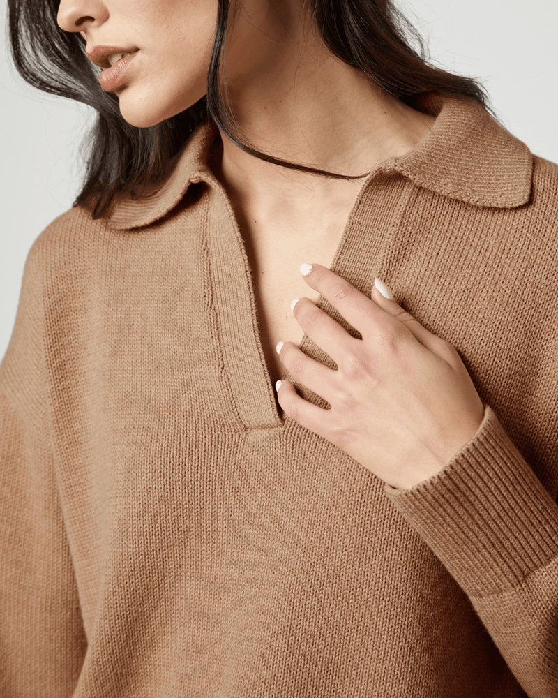 Velvet by Graham & Spencer Clothing Lucie Polo Sweater in Camel