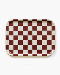 BLU KAT Checker 27x20cm Rectangular Serving Tray in Burgundy/Cream 