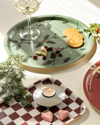 BLU KAT Checker 27x20cm Rectangular Serving Tray in Burgundy/Cream 
